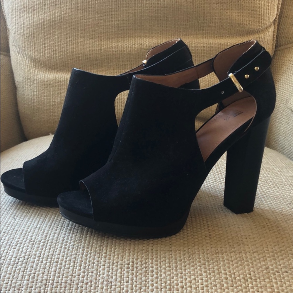 H&M Peep Toe Heels Black Suede 8